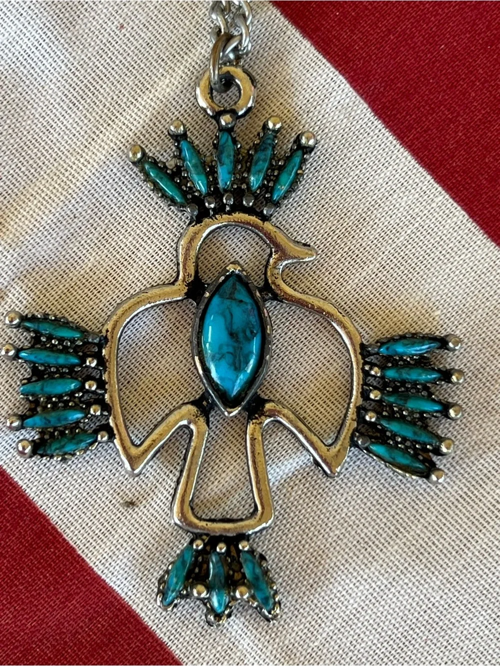 Turquoise-Accent Silver Bird Pendant Necklace - Unbranded